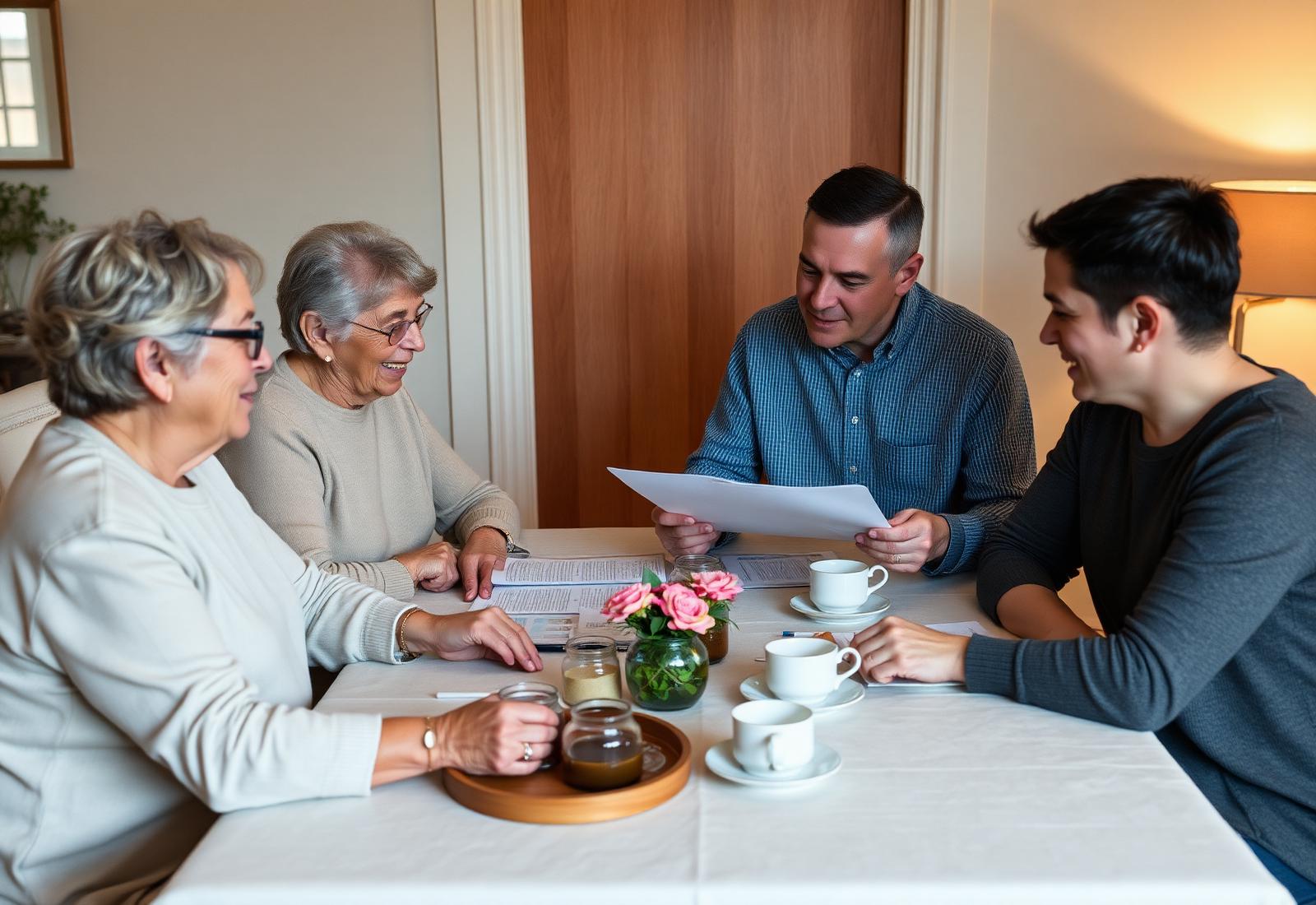 A multigenerational family in warm conversation around a dining table